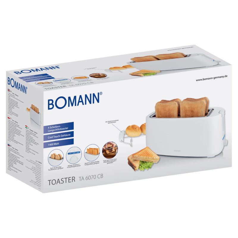 Grille-pain 2 fentes Blanc 1400W Bomann TA 6070 CB Blanc
