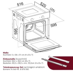 Cuisinière encastrable 4 plaques vitrocéramique et four 56L noir Bomann EHBC7937-noir