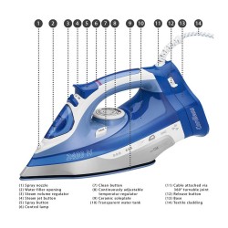 Fer à repasser semelle céramique avec ou sans fil 2400W Clatronic DB 3706 Bleu